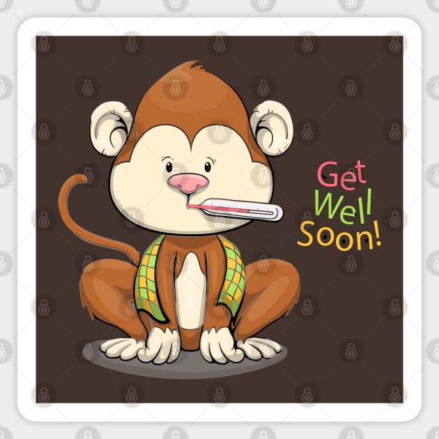 Get Well Soon Cute Monkey Sticker by Mako Design 